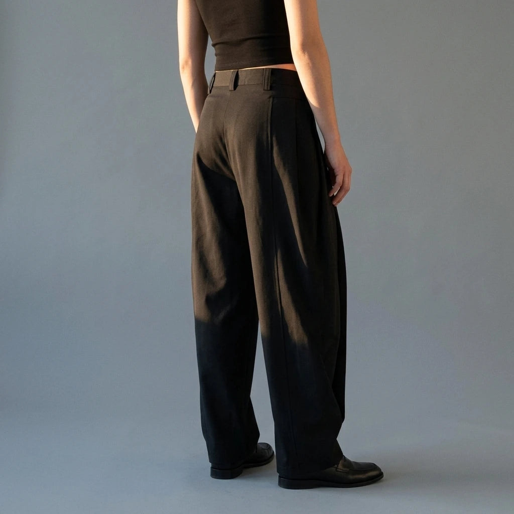 Tailored Folded Drape Scythe Casual Dress Pants Heavyweight Trousers — lifestyle