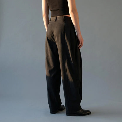 Tailored Folded Drape Scythe Casual Dress Pants Heavyweight Trousers — lifestyle