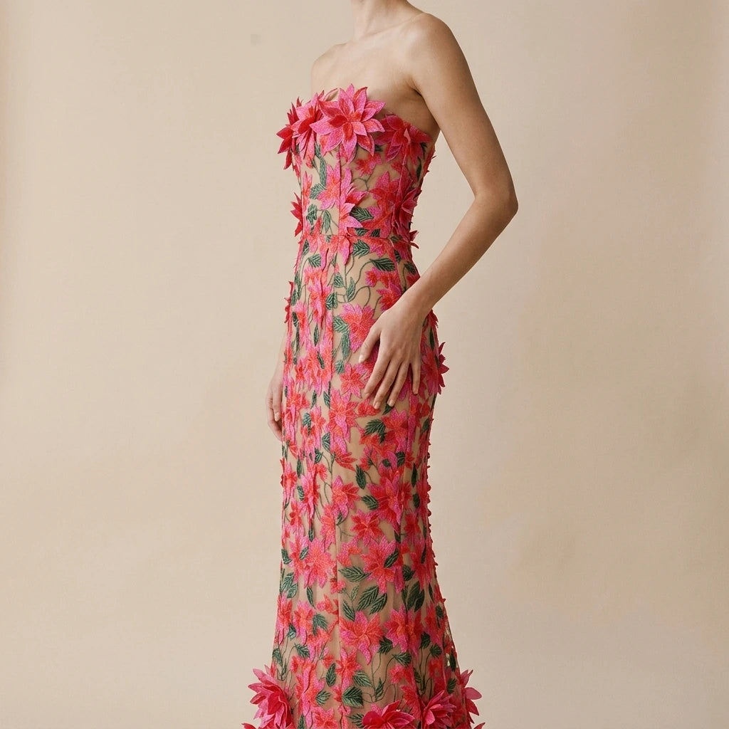 Elegant Vintage Party Mini Dress withFloral Embroidery Women's Strapless Dress — variant_front