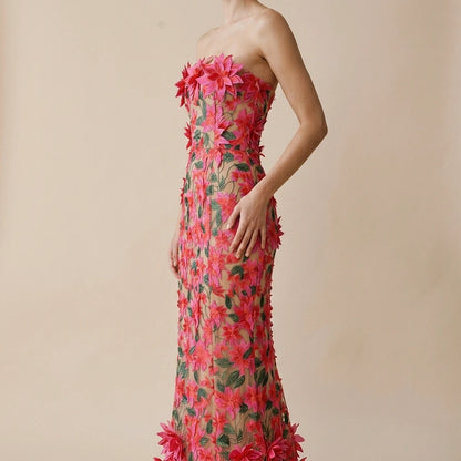 Elegant Vintage Party Mini Dress withFloral Embroidery Women's Strapless Dress — variant_front