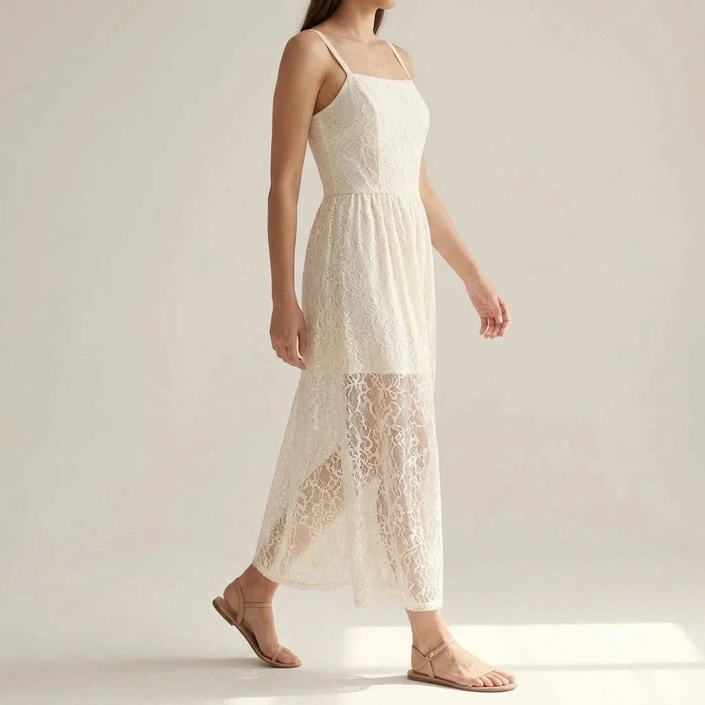 Formal Apricot Floral Maxi Slip Dress for Women, Sleeveless Sheath, Elastic Waist, Square Neck, Special Occasion, Knit Polyester, Spring Summer — lifestyle