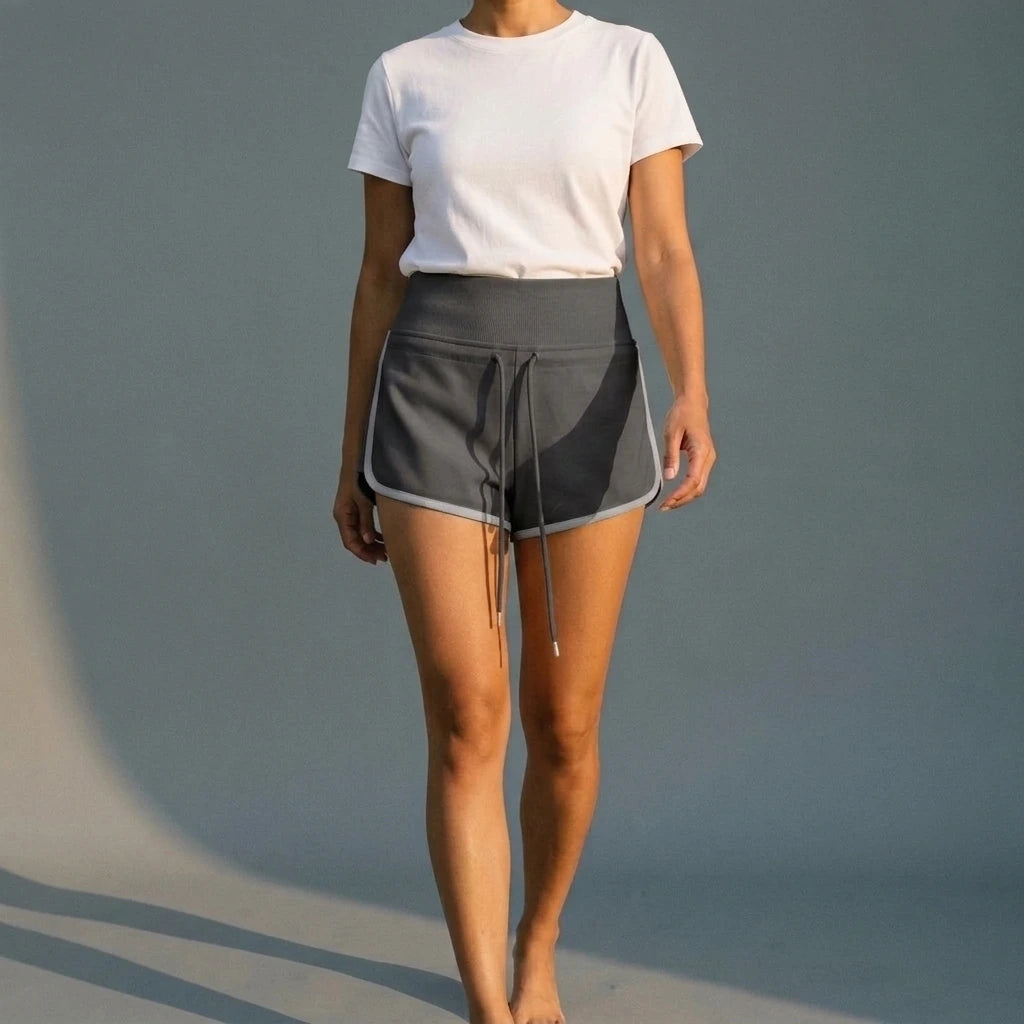 High Waist Wide Waistband Color Block Shorts for Sports and Leisure — variant_front