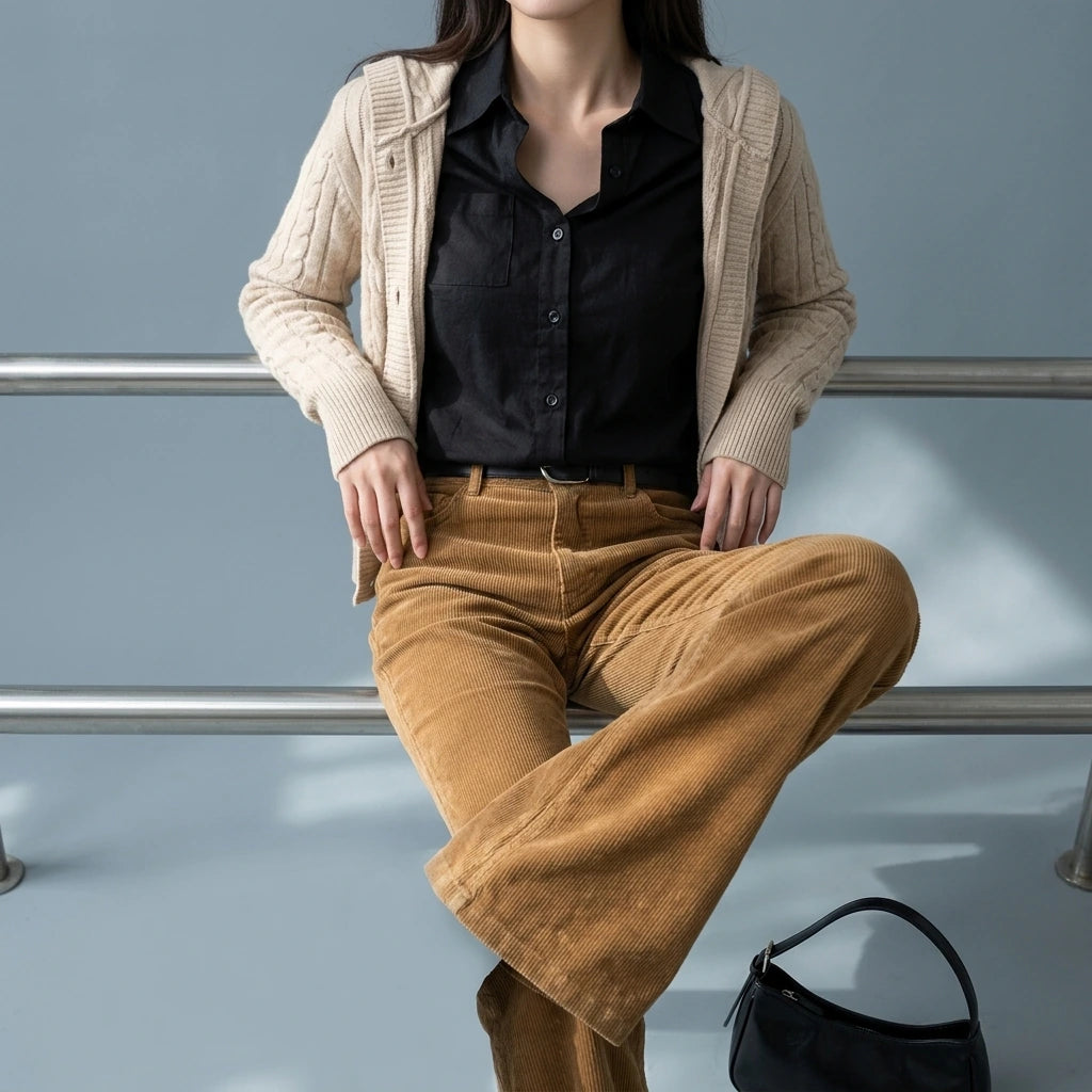 Vintage Corduroy Flared Trousers for Women, Casual Pants — lifestyle