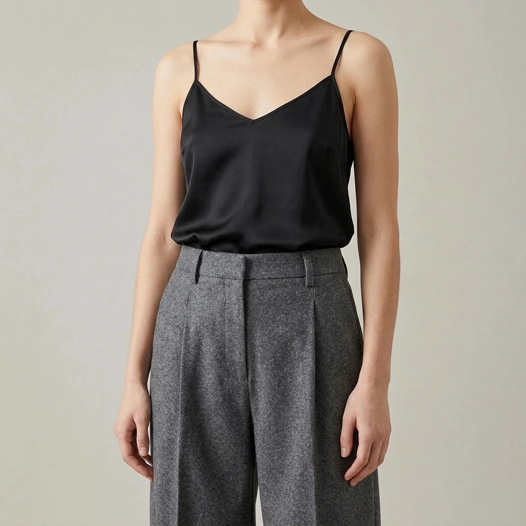 Fluid Trousers with Vertical Button Design, Loose Wide-Leg Tailored Fit, Pleated Straight Leg Pants — lifestyle