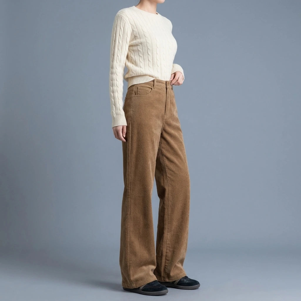 Corduroy Wide-Leg Pants Versatile Loose Casual Trousers for Women — lifestyle