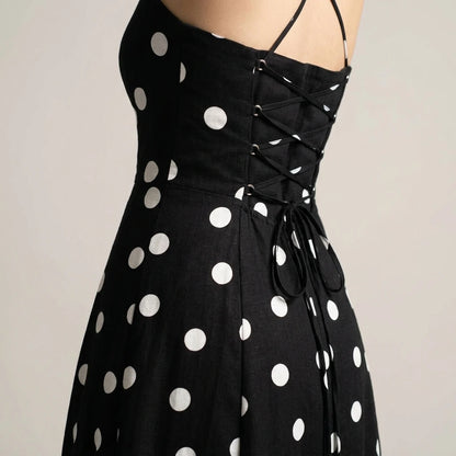 Classic polka dot neck dress for summer — lifestyle
