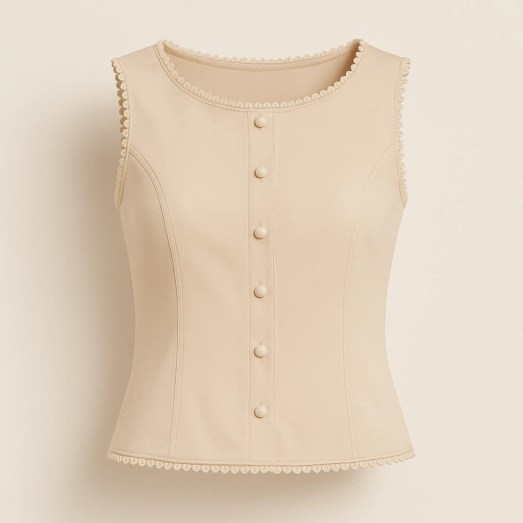 Isolated product image of Apricot Boat Neck Sleeveless Vest Top Polyester Workwear Summer on simple background