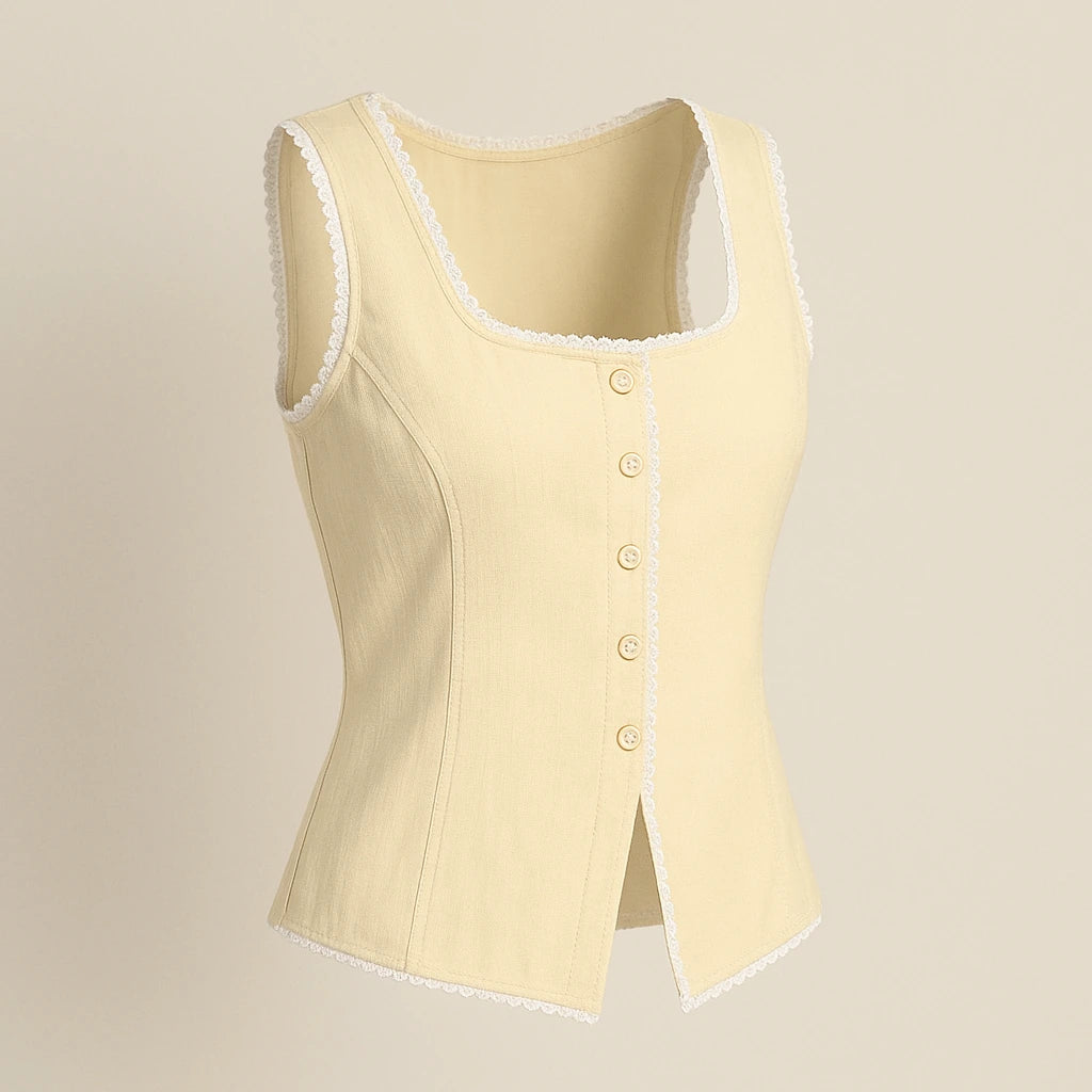 Isolated product image of Apricot Boat Neck Sleeveless Vest Top Polyester Workwear Summer, three-quarter angle view