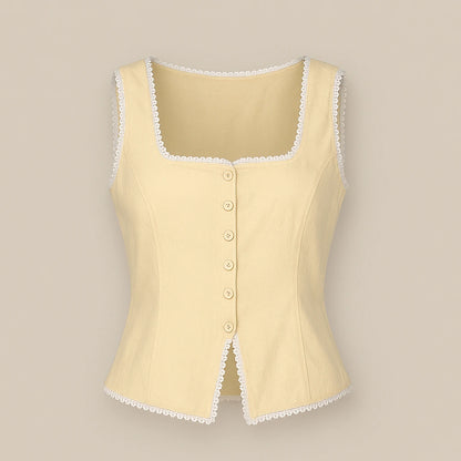 Isolated product image of Apricot Boat Neck Sleeveless Vest Top Polyester Workwear Summer, front view