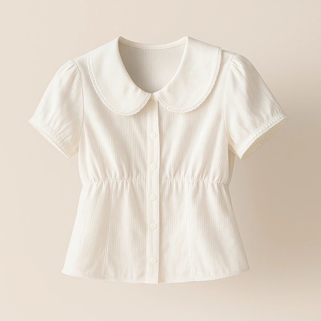 Isolated product image of Apricot Ruched Splicing Tee Top Short Sleeve Puffed Polyester Summer, three-quarter angle view