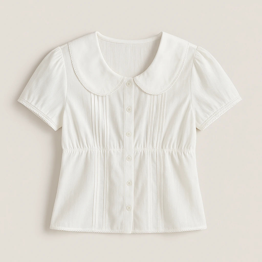 Isolated product image of Apricot Ruched Splicing Tee Top Short Sleeve Puffed Polyester Summer, front view