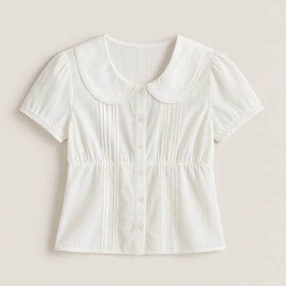 Isolated product image of Apricot Ruched Splicing Tee Top Short Sleeve Puffed Polyester Summer, front view