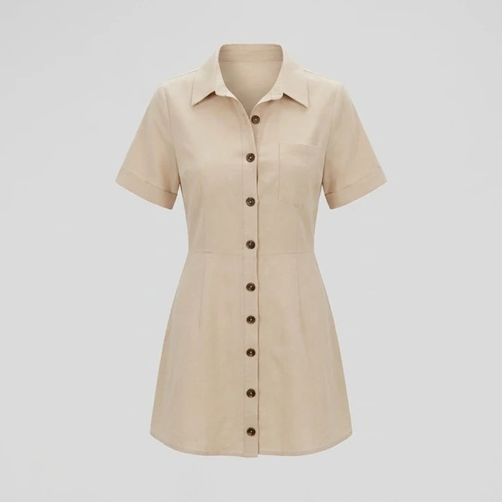 Front product-only image of Apricot Collared Button Mini Dress