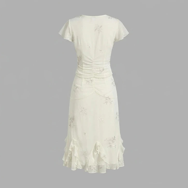 Back product-only image of Apricot Embroidery Ruffle Midi Skirt