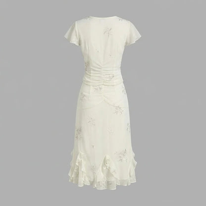 Back product-only image of Apricot Embroidery Ruffle Midi Skirt