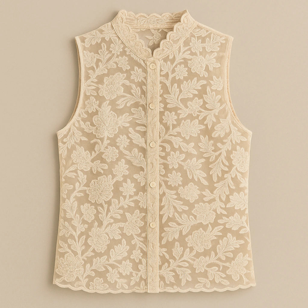 Isolated product image of Apricot Floral Embroidery Tank Top Sleeveless Stylish Summer on simple background