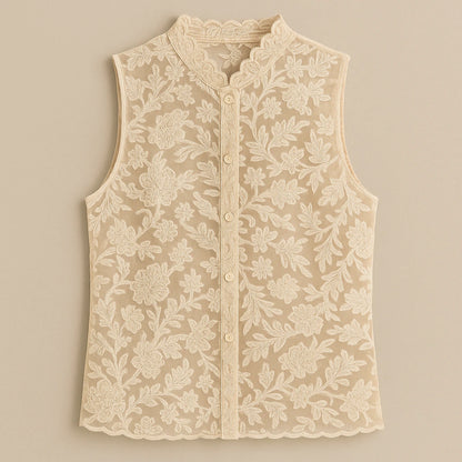 Isolated product image of Apricot Floral Embroidery Tank Top Sleeveless Stylish Summer on simple background