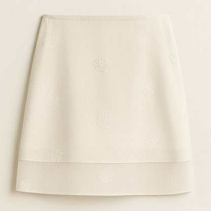 Isolated product image of Apricot Floral Textured Short Skirt High Waist Straight Fit Casual on simple background