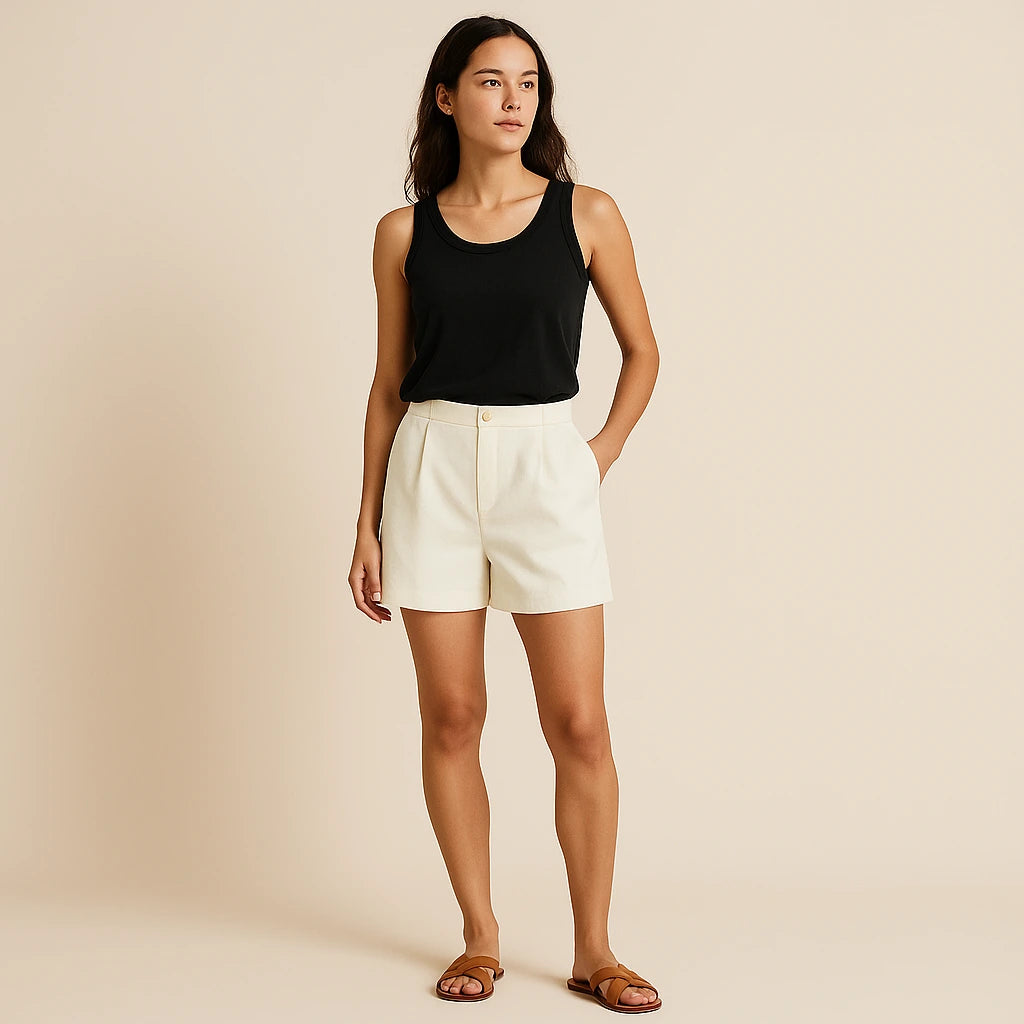 Second natural lifestyle image of a model wearing Apricot Pockets Jacquard Shorts Polyester Refined Summer Modern