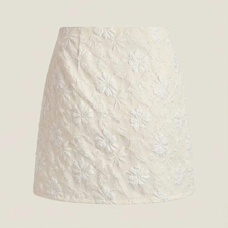 Back product-only image of apricot-jacquard-slit-mini-skirt