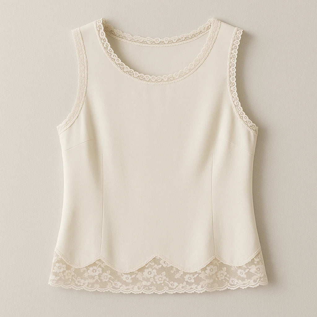 Isolated product image of Apricot Sleeveless Lace Tank Top Polyester Viscose Modern Summer on simple background