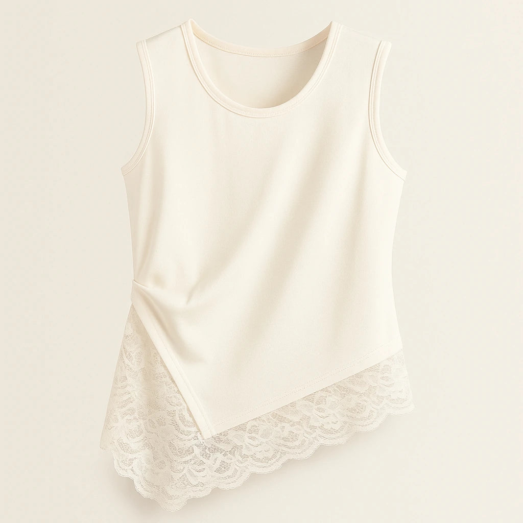 Isolated product image of Apricot Sleeveless Lace Tank Top Polyester Viscose Modern Summer, three-quarter angle view