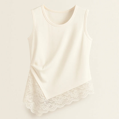 Isolated product image of Apricot Sleeveless Lace Tank Top Polyester Viscose Modern Summer, three-quarter angle view