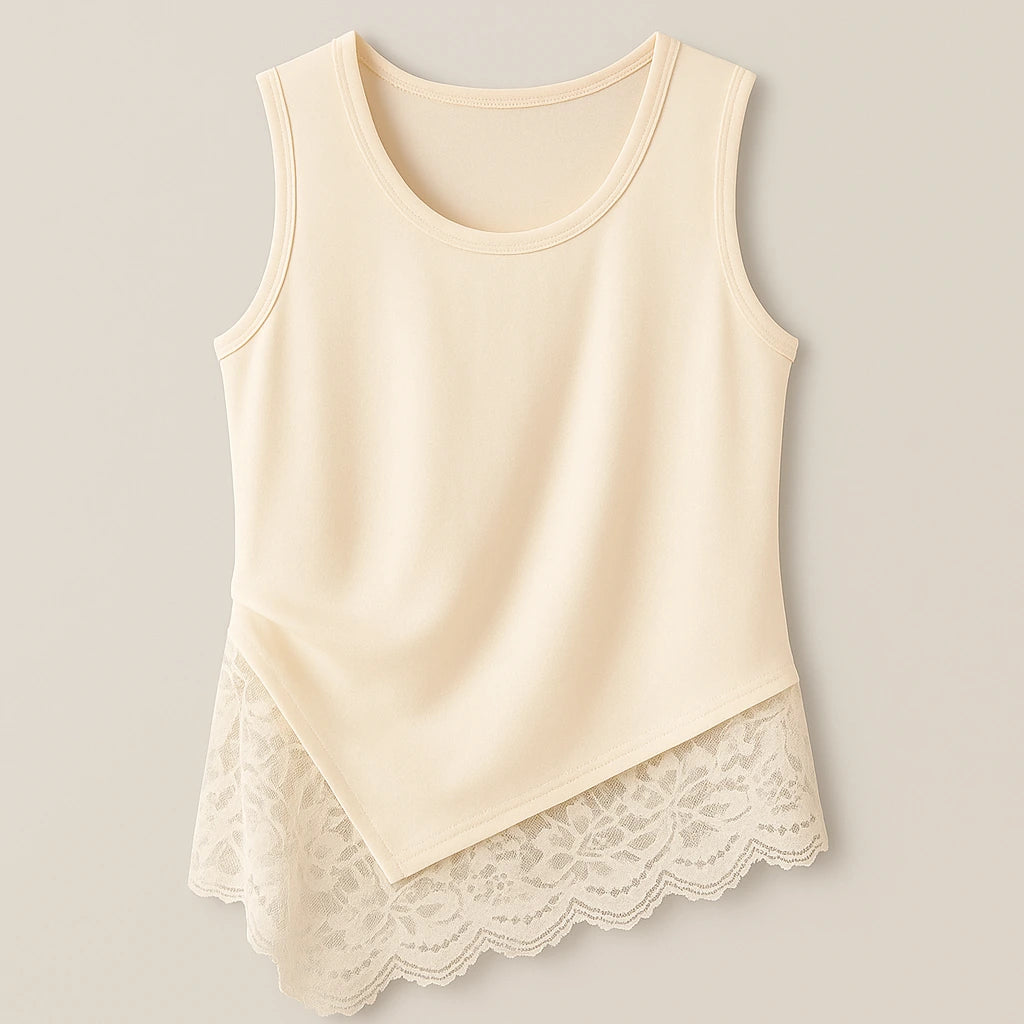 Isolated product image of Apricot Sleeveless Lace Tank Top Polyester Viscose Modern Summer, front view
