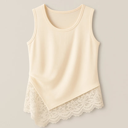Isolated product image of Apricot Sleeveless Lace Tank Top Polyester Viscose Modern Summer, front view