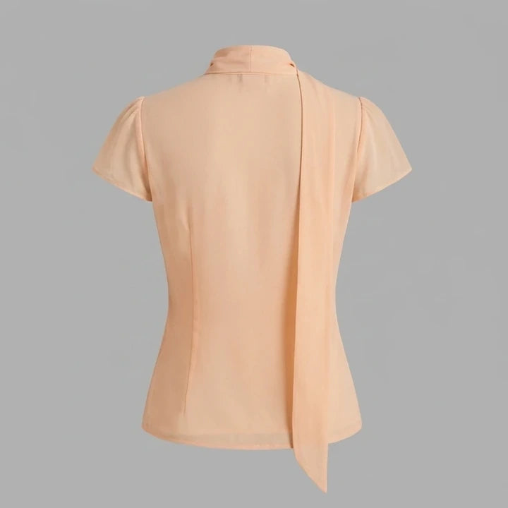 Back product-only image of apricot-mock-neck-button-chiffon-blouse