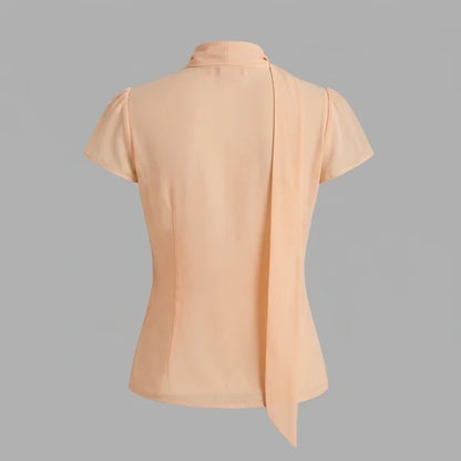 Back product-only image of apricot-mock-neck-button-chiffon-blouse