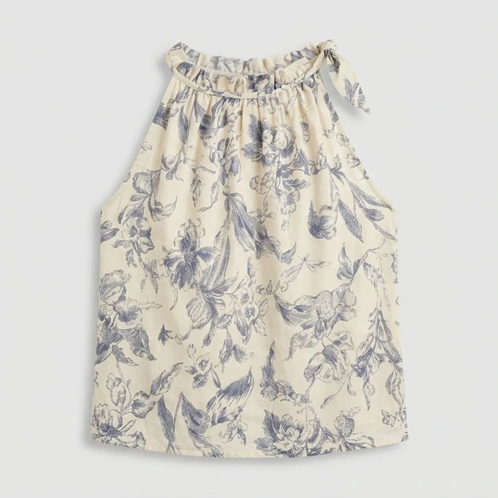 Front product-only image of apricot-ruffled-floral-tank-top