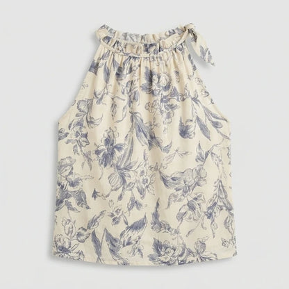 Front product-only image of apricot-ruffled-floral-tank-top