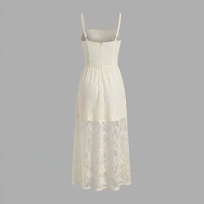 Back product-only image of Apricot Sheer Lace Slip Maxi Dress