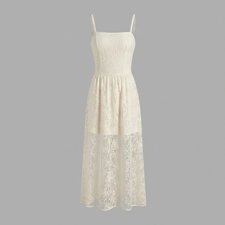 Front product-only image of Apricot Sheer Lace Slip Maxi Dress