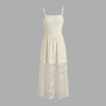 Front product-only image of Apricot Sheer Lace Slip Maxi Dress