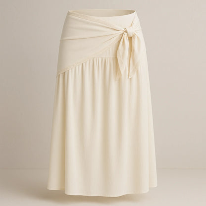 Isolated product image of Apricot Spliced Tie Midi Skirt High Waist A-Line Casual on simple background