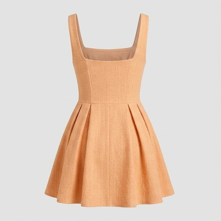 Back product-only image of Apricot Textured Sleeveless Mini Dress