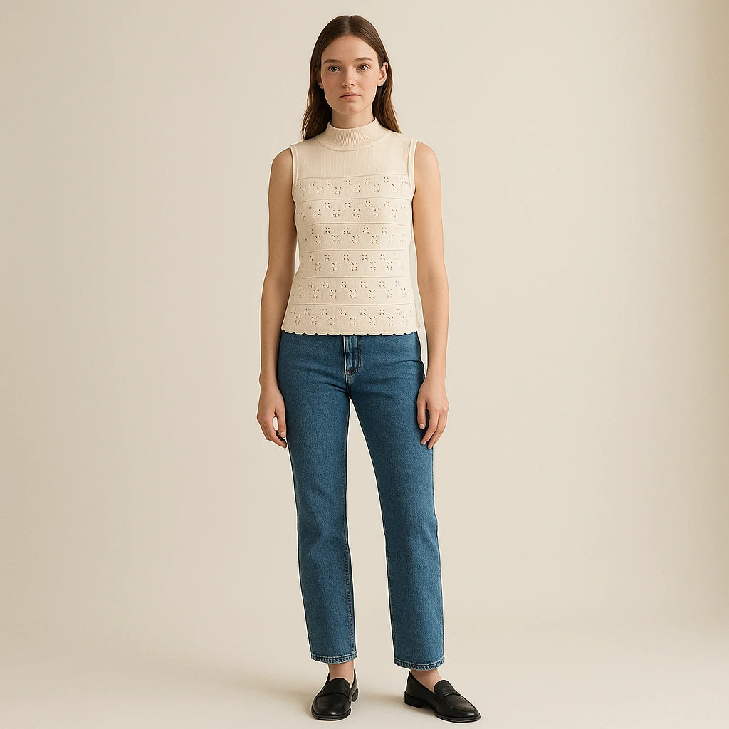 Third natural lifestyle image of a model wearing Apricot Cut Out Sleeveless Tank Top Polyester Textured Chic Summer
