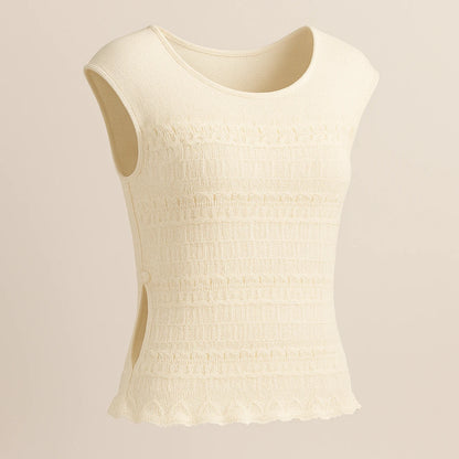 Isolated product image of Apricot Cut Out Sleeveless Tank Top Polyester Textured Chic Summer, three-quarter angle view