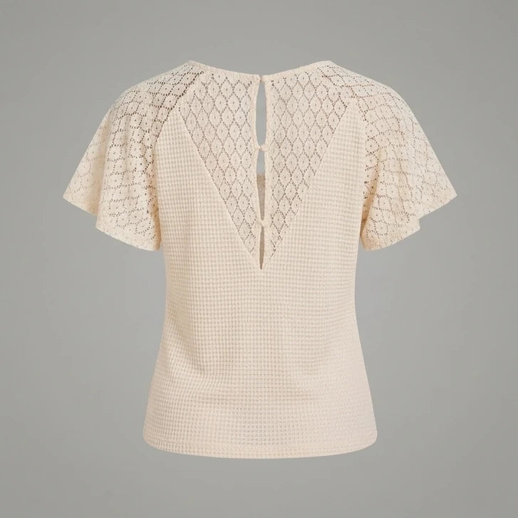 Back product-only image of apricot-v-neck-cut-out-knit-tee