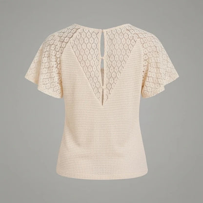 Back product-only image of apricot-v-neck-cut-out-knit-tee