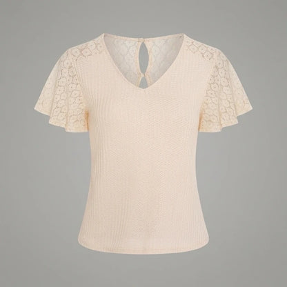 Front product-only image of apricot-v-neck-cut-out-knit-tee