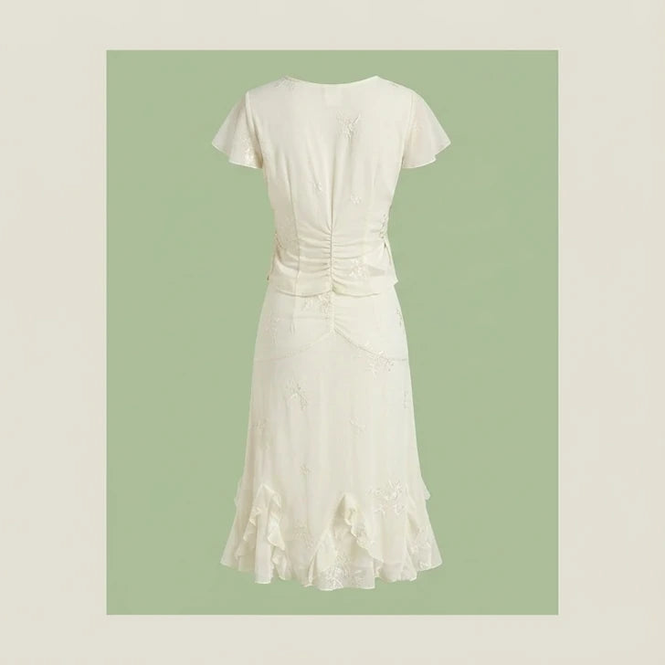 Back product-only image of Apricot V Neck Embroidery Tee