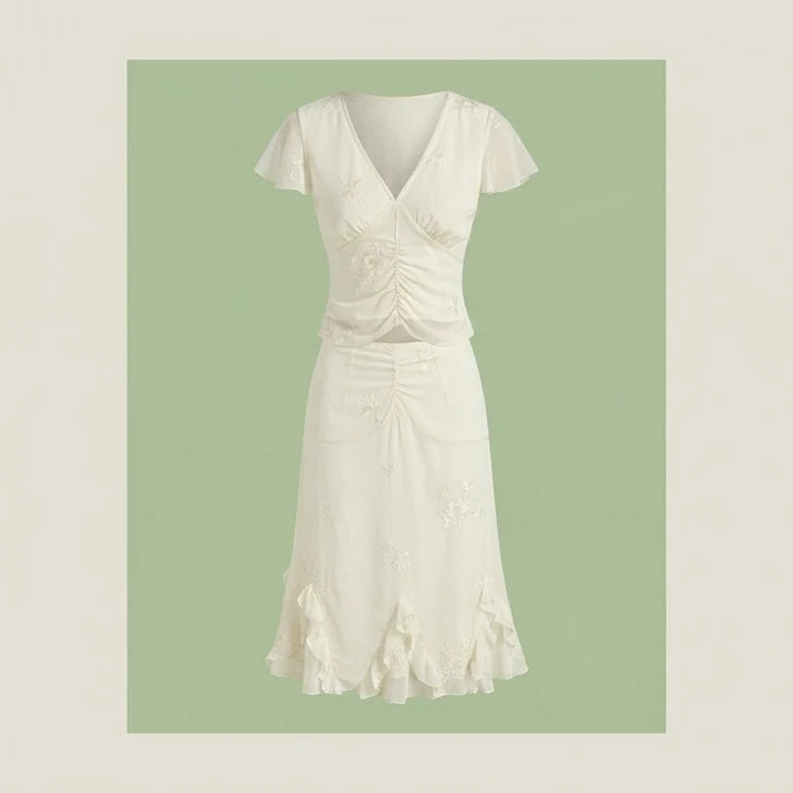 Front product-only image of Apricot V Neck Embroidery Tee