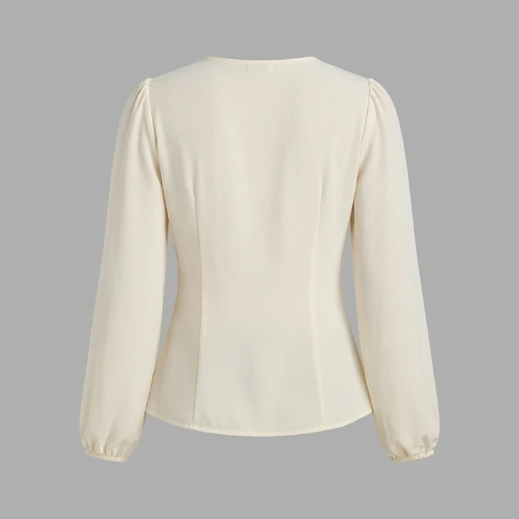 Back product-only image of Apricot V Neck Lace Lantern Sleeve Blouse