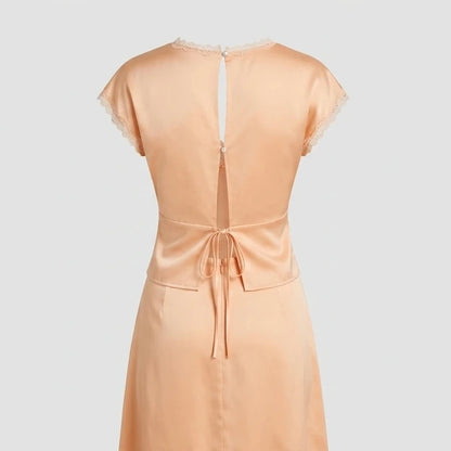 Back product-only image of apricot-v-neck-lace-satin-tee