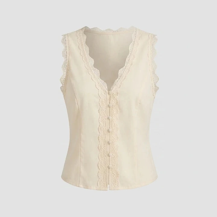 Front product-only image of apricot-v-neck-lace-vest