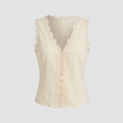Front product-only image of apricot-v-neck-lace-vest