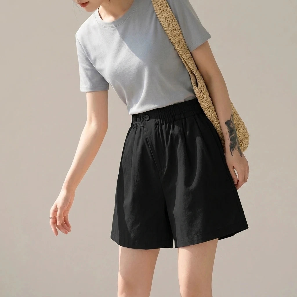 High-Waist Slimming Loose Wide-Leg Elastic Sports Pants Versatile Casual Plus-Size  Shorts Women Trendy — variant_front